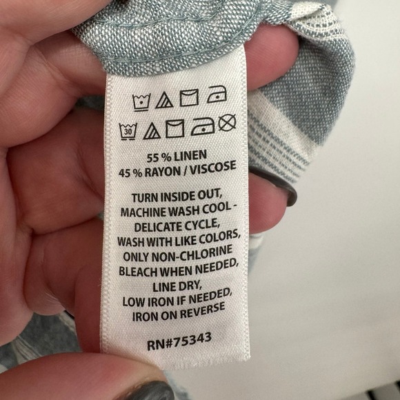 Panama Jack Mens Medium Linen Blend Blue Striped Short Sleeve Button Up Shirt - Picture 6 of 6